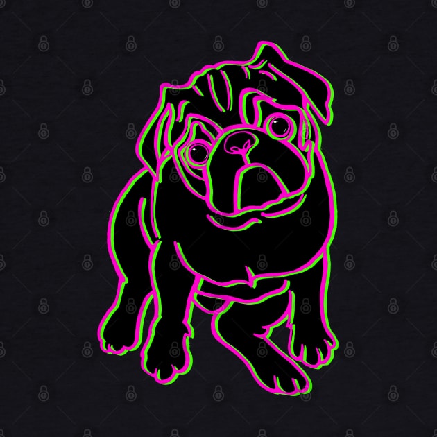 Pug Black Neon Outline 4 by heathengirl64